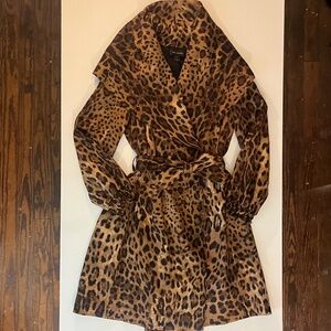 St. John Couture Leopard Silk and Wool Hooded Wrap Jacket